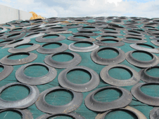 After sheeting, the silage clamps are covered with protective nets to prevent holes. Sealed round the edges with gravel bags and covered with Lorry Tyre Sidewalls to apply an even weight to the surface of the pit