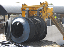 Tyre Walls can be loaded directly onto a telehandler at feed out and stored against a wall ready for the next clamp without any further handling by hand